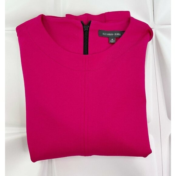 Buchanan Kang Womens Sz 4 Pink Ponte Knit Blouse Top Back Zipper s Full Zip - Picture 5 of 7